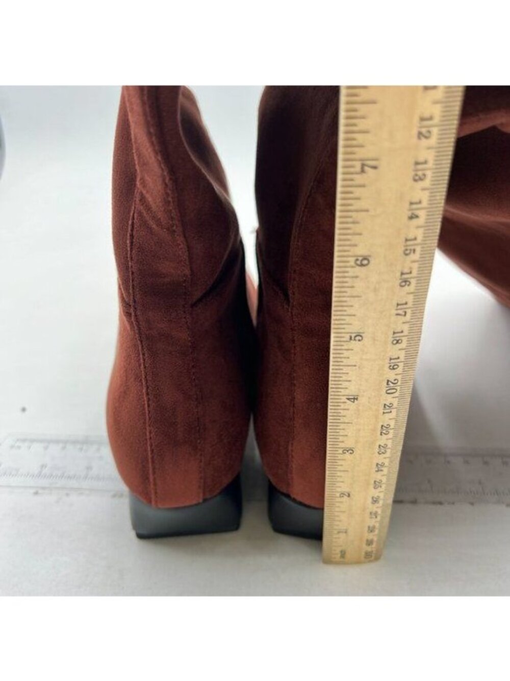 Dark Brown Square Toe Knee High Boot Wide Calf Low Chunky Heels Long Boot - Picture 5 of 8